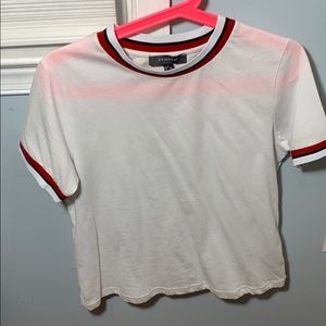 White top with striped collar